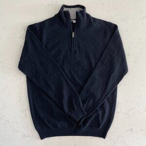 La Maglieria Hi Collar 1/4 Zip LS Knit Wool Blend Sweater Navy & Grey Trim Sz L